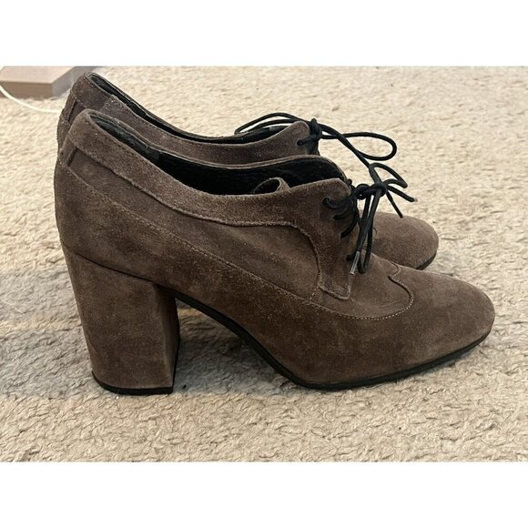 Paola Ferri By Alba Moda Tan Suede Leather Lace-Up Oxford Block Heel Booties 39 - Picture 1 of 12